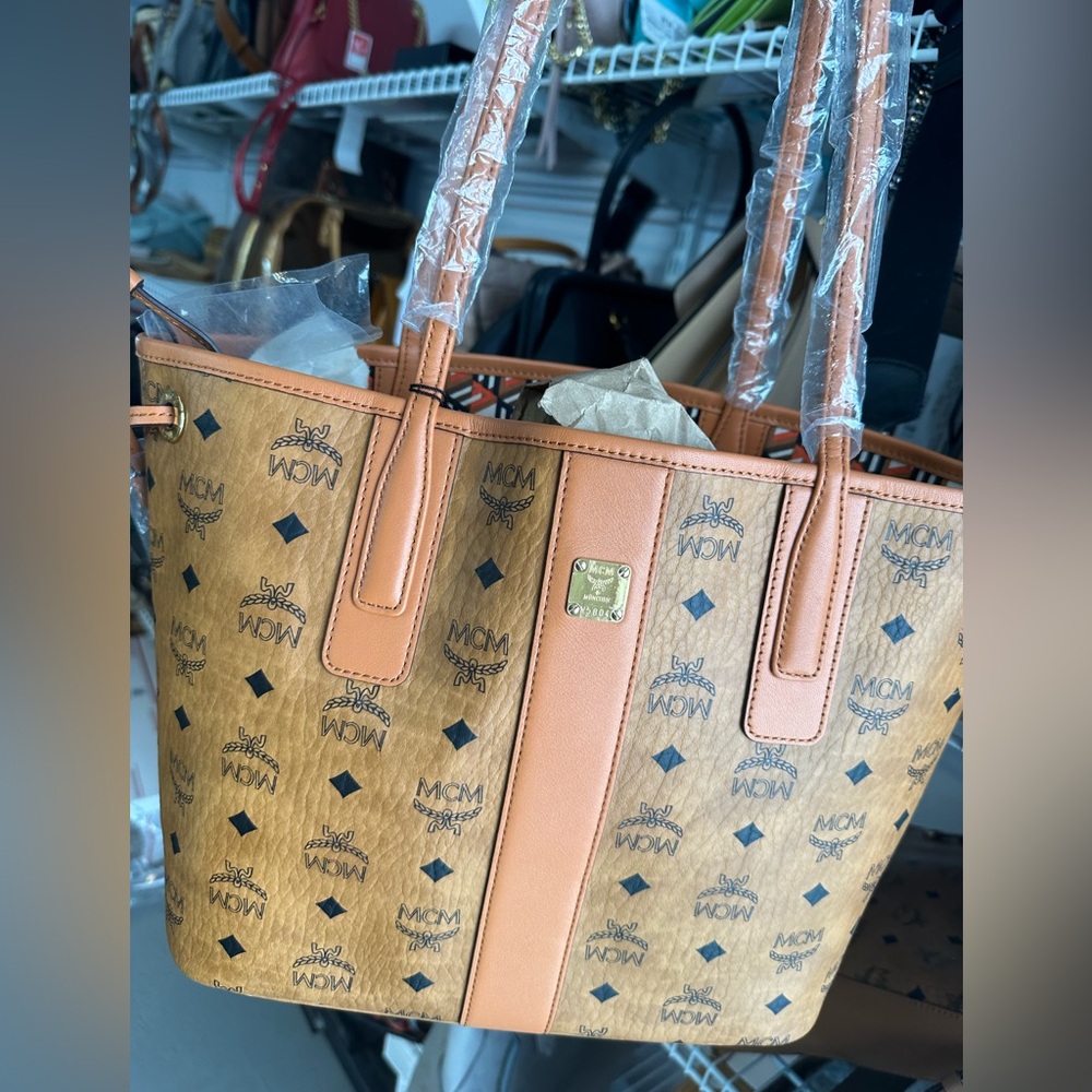 MCM Visetos Cognac small Tote Bag